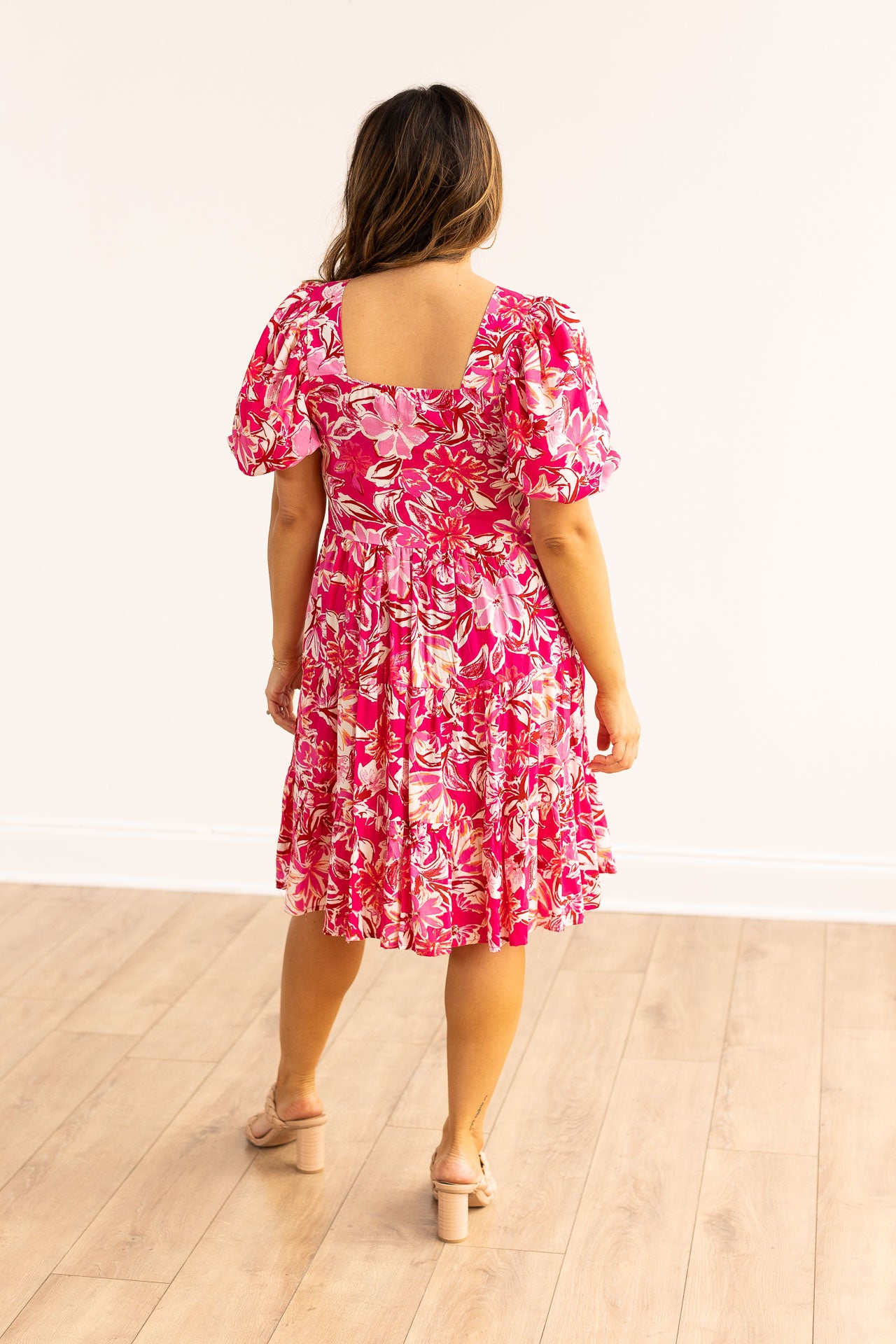 The Kaya Pink Floral Puff Sleeve Dress