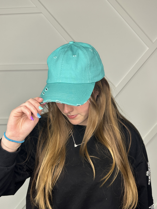 Distressed Turquoise Hat