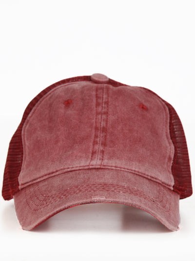 High Ponytail Dark Red Hat with Dark Red Mesh