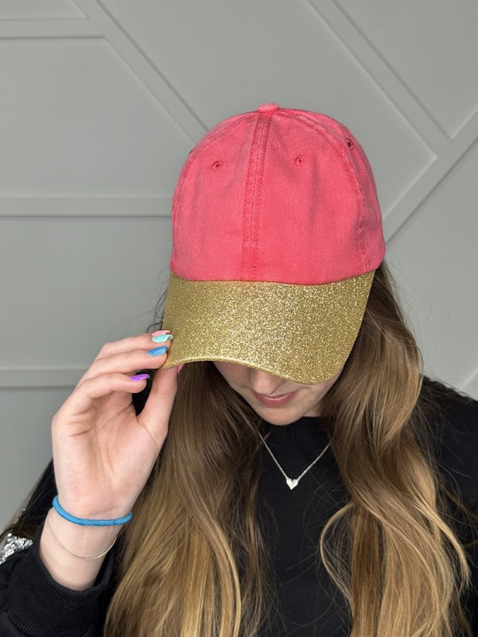 Red Hat with Gold Glitter Bill