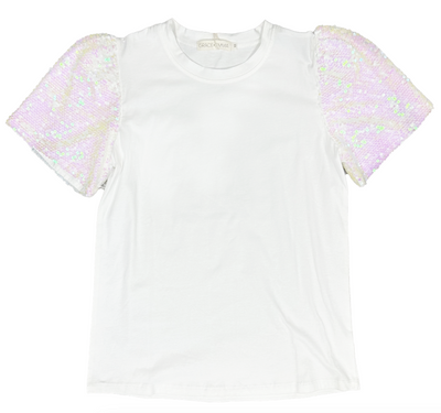 Sequins Puff Sleeve Top, White