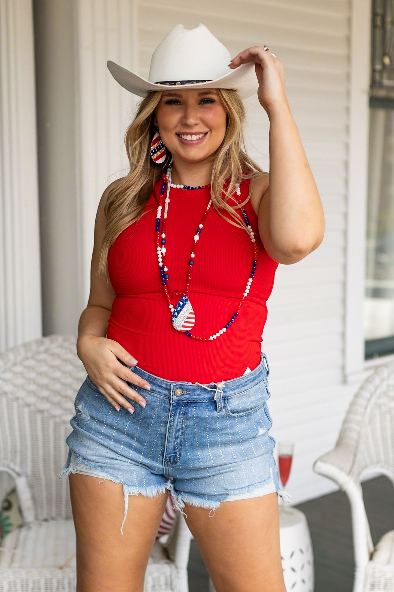 Miss Americana Sleeveless Bodysuit in Red