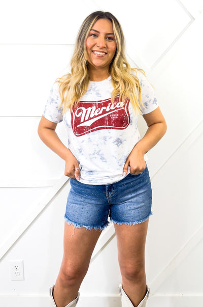 Merica on White Marble Crew Neck Tee