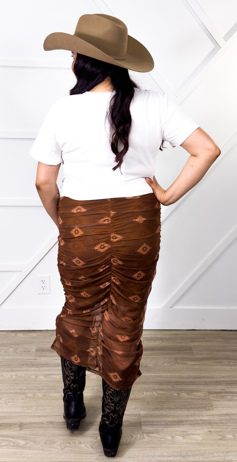 Copper Canyon Aztec Mesh Midi Skirt