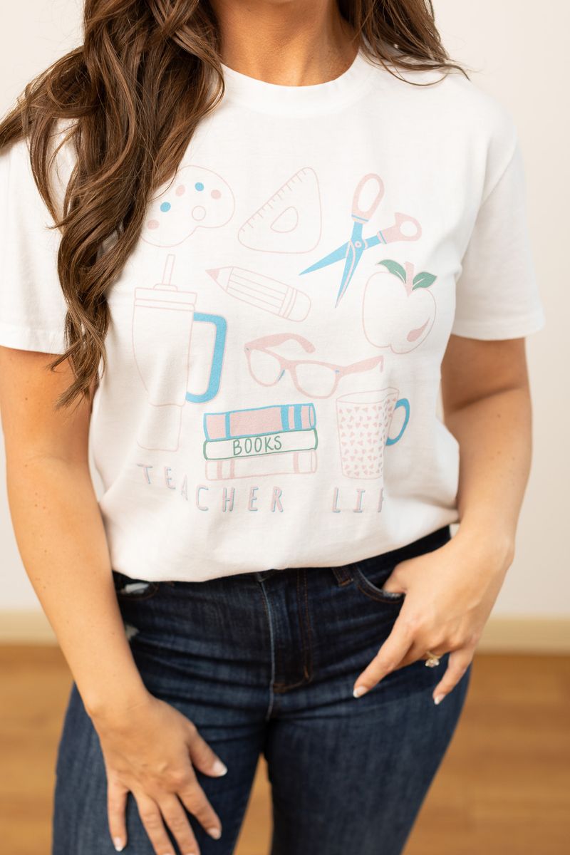 Teacher Life on White Blank Tee Shirt