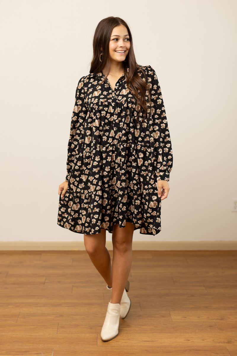 Abstract Floral Tiered Dress