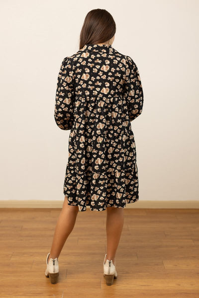 Abstract Floral Tiered Dress