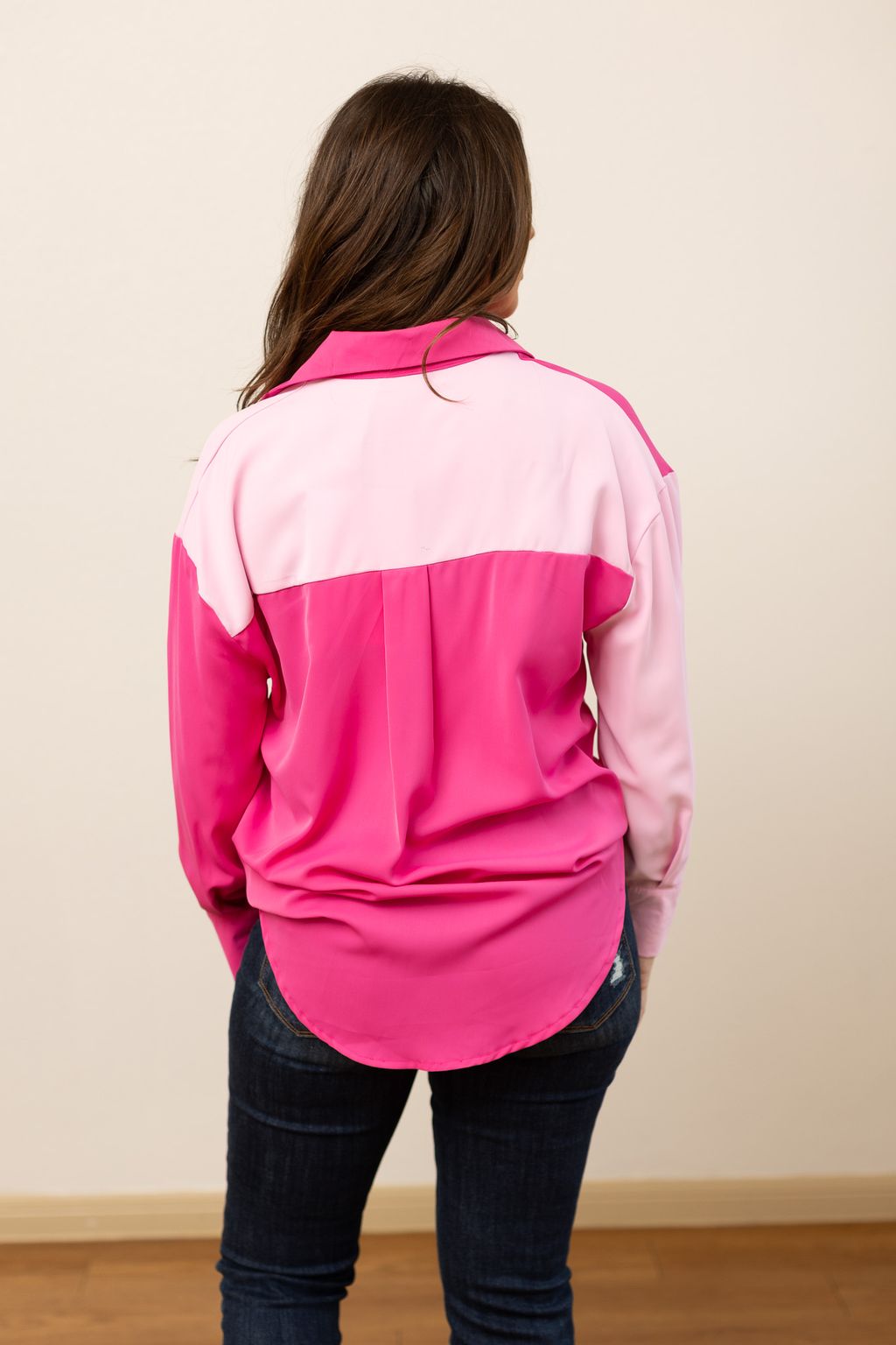 Kathryn Classic Button-Up, Pink Color-Blocked