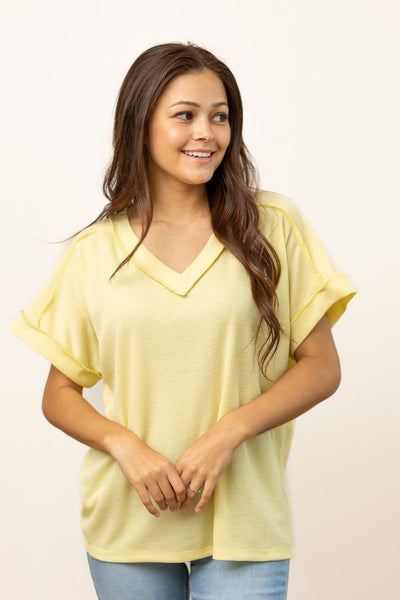 Lucy Waffle Knit Top, Light Yellow