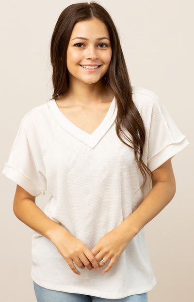 Lucy Waffle Knit Top, White