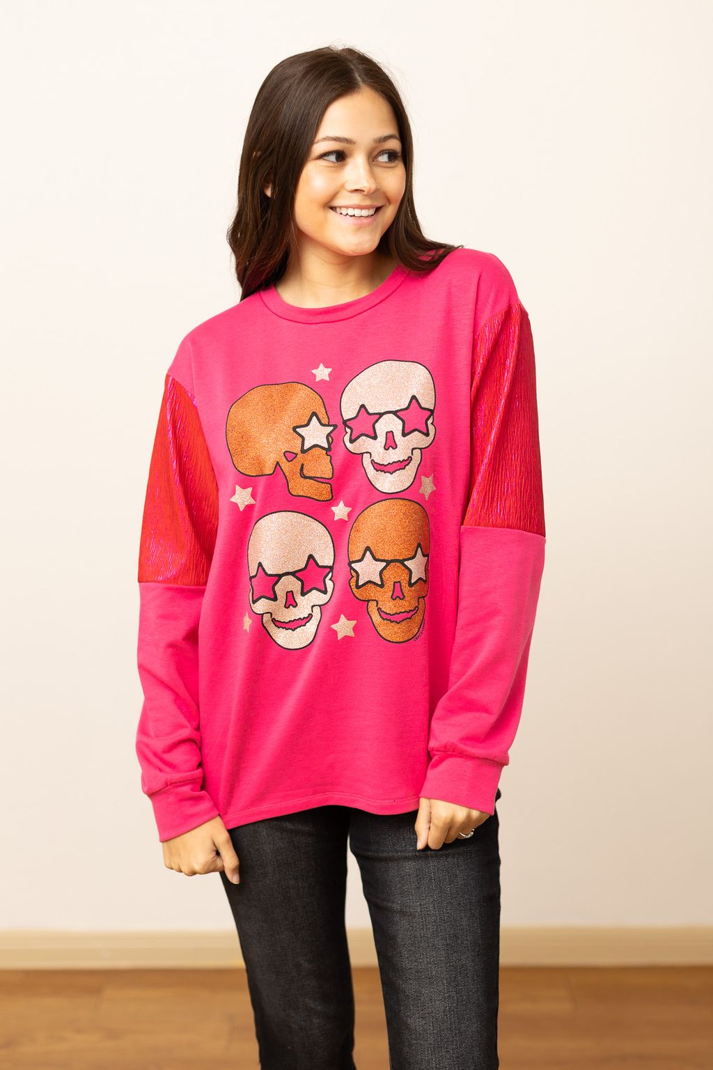 Shiny Skull Hot Pink Sweatshirt