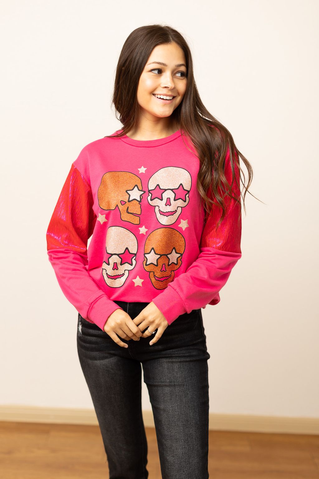 Shiny Skull Hot Pink Sweatshirt