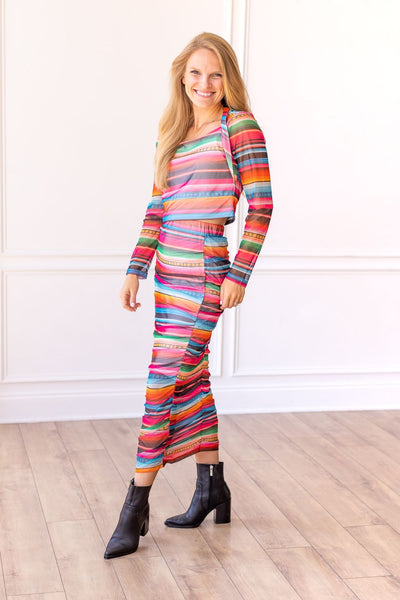 Serape Mesh Midi Skirt