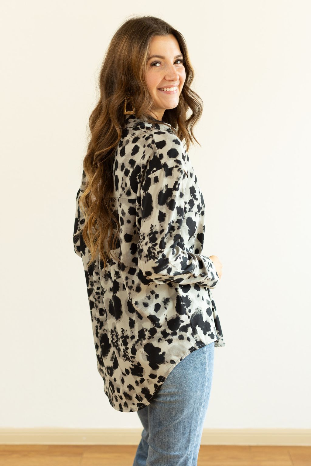 Kathryn Classic Button-Up, Grey Leopard