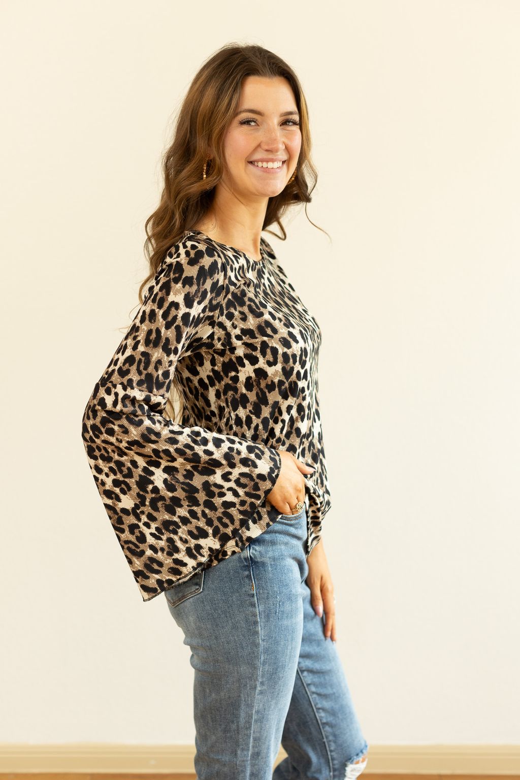 Leopard Bell Sleeve Top