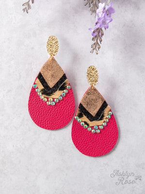 Way You Are Pleather Teardrop Earrings, Fuchsia