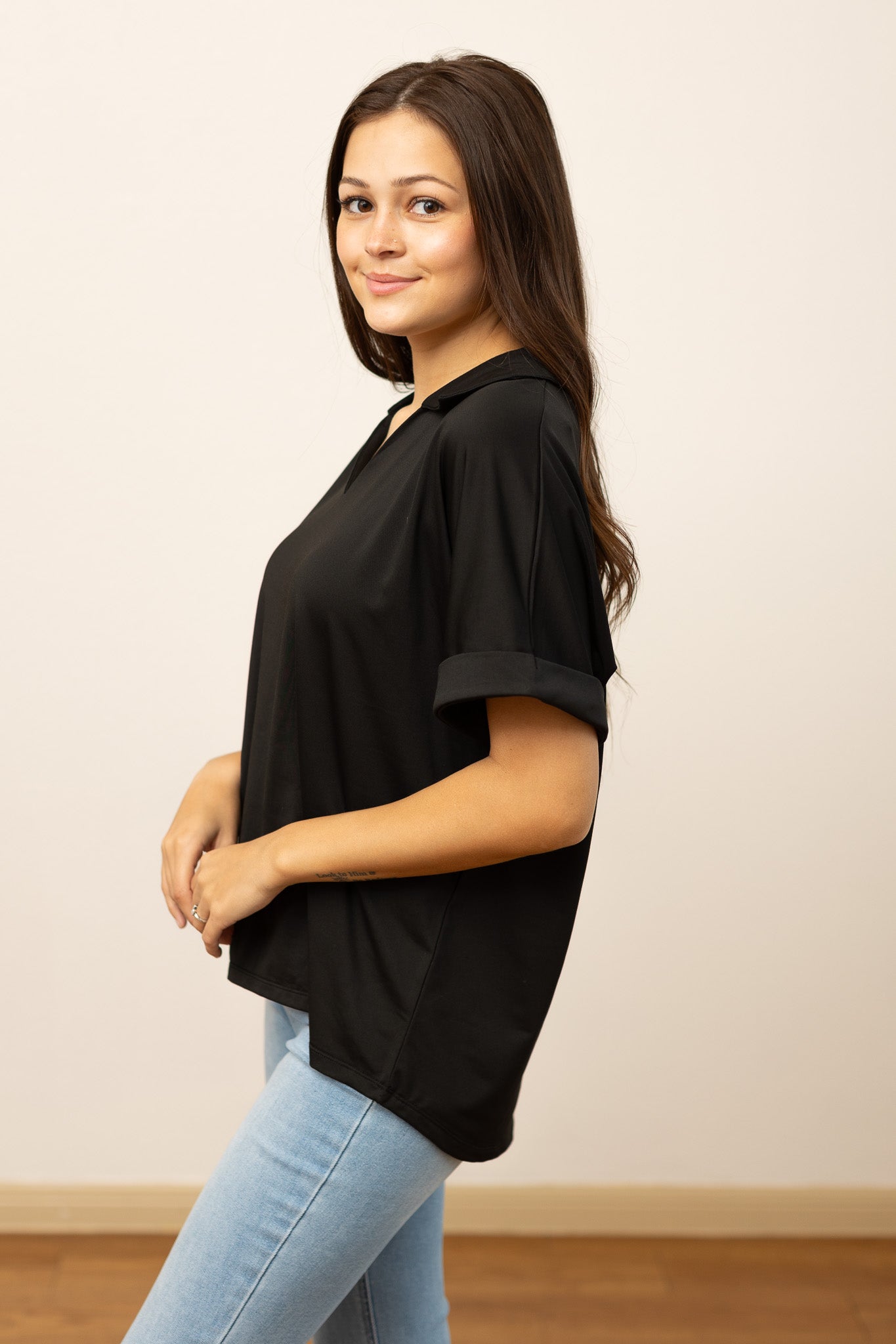 Cara Collared Top, Black