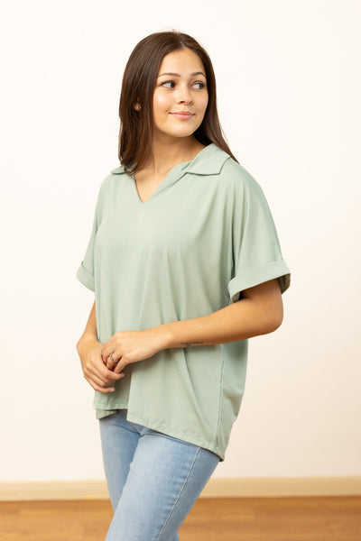 Cara Collared Top, Sea Foam