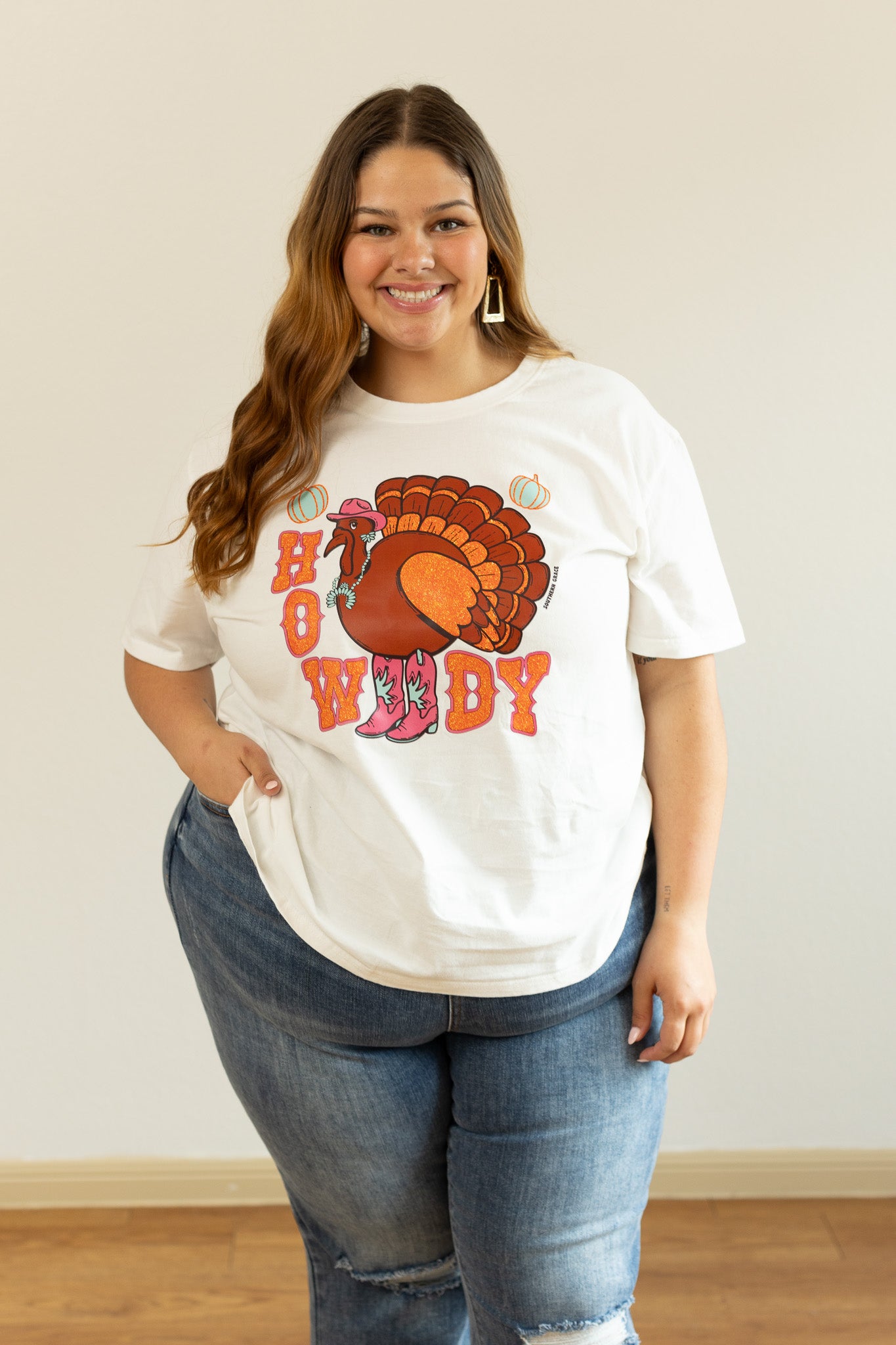 Howdy Turkey on White Blank Tee Shirt