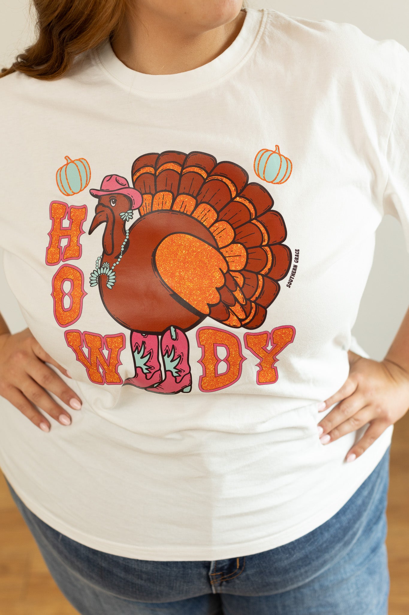 Howdy Turkey on White Blank Tee Shirt