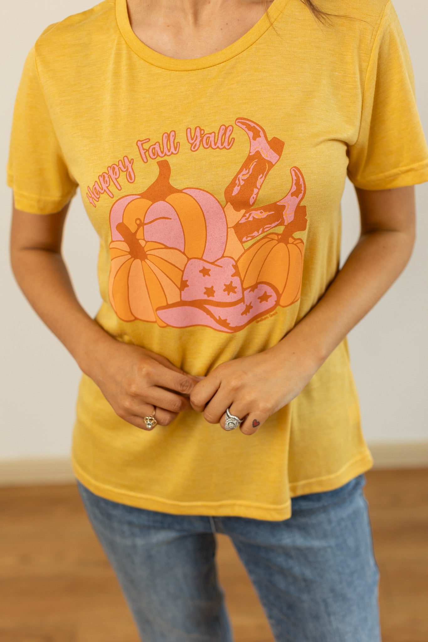 Happy Fall Y'all on Blank Mustard Crewneck Tee