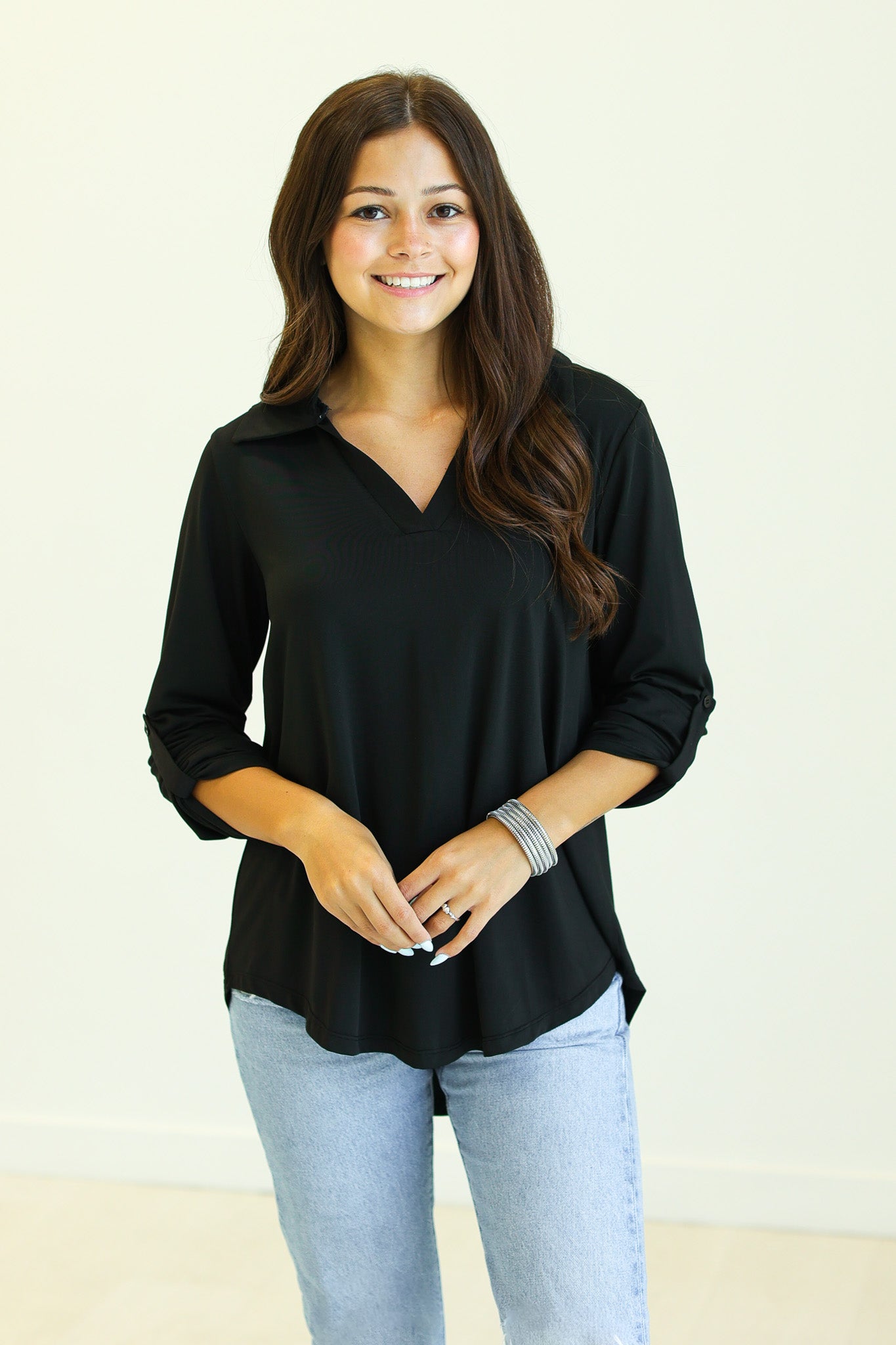 Gemma V-Neck Top, Black