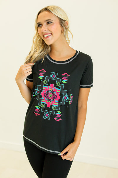 Aztec Graphic on Black T-Shirt