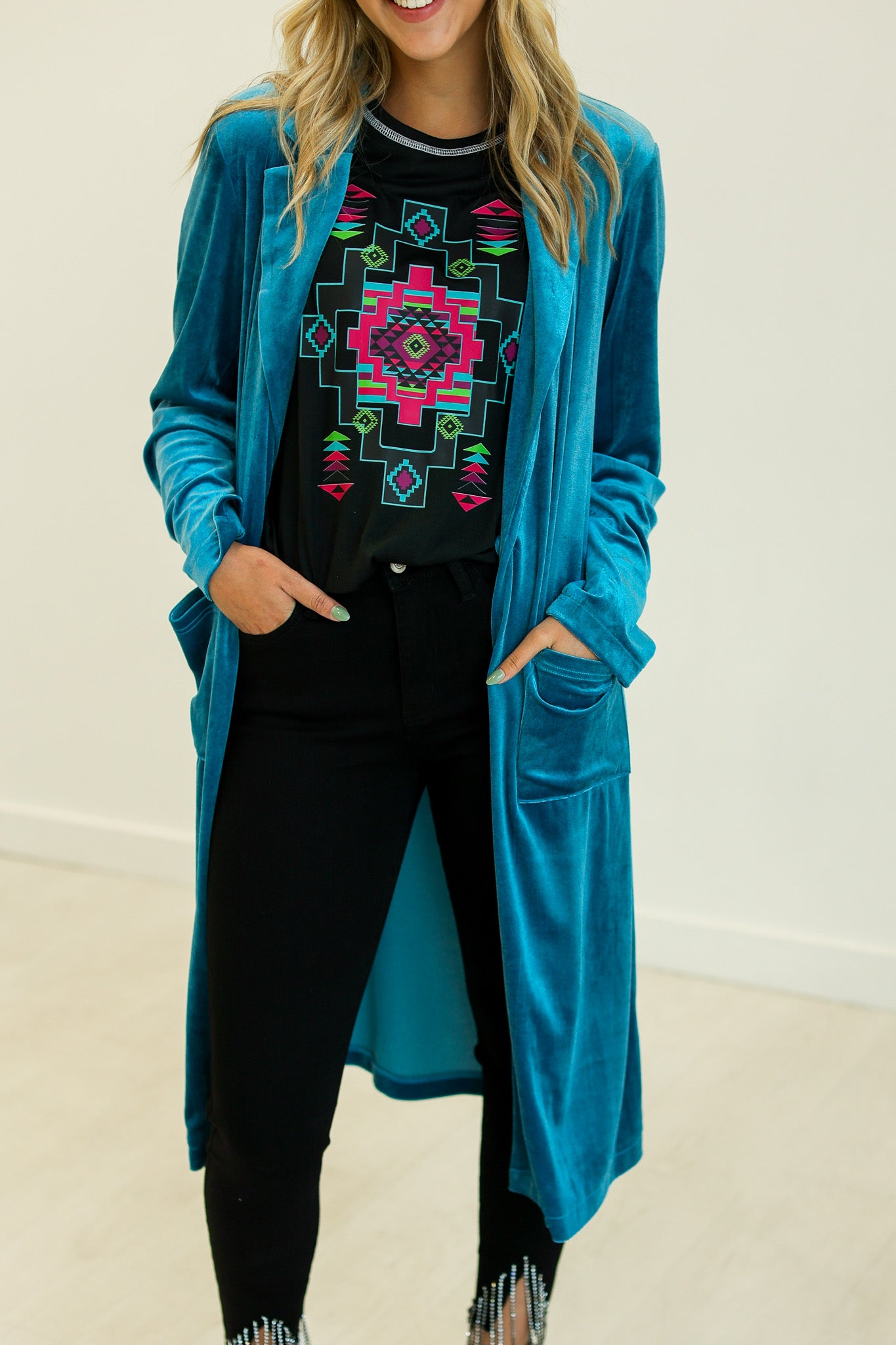 Hard Candy Velvet Jacket in Teal