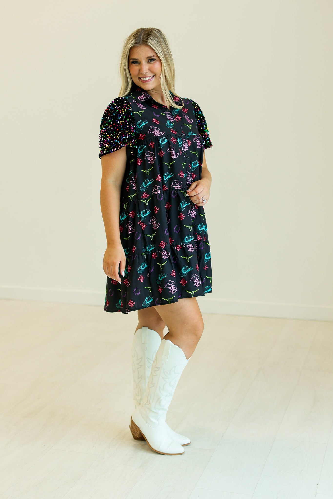 Western Print Shirt Dress