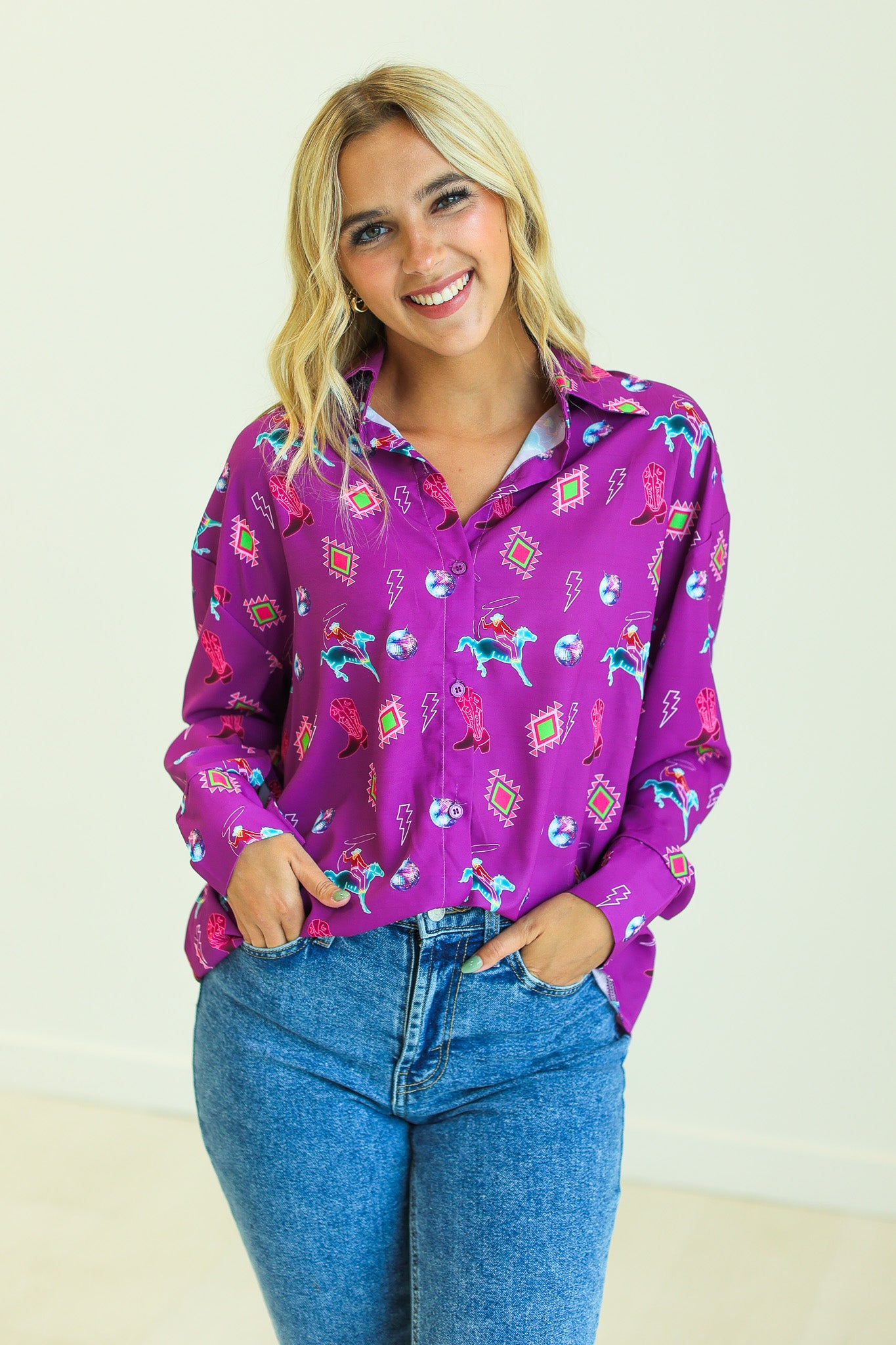 Kathryn Classic Button-Up, Purple Western Elements