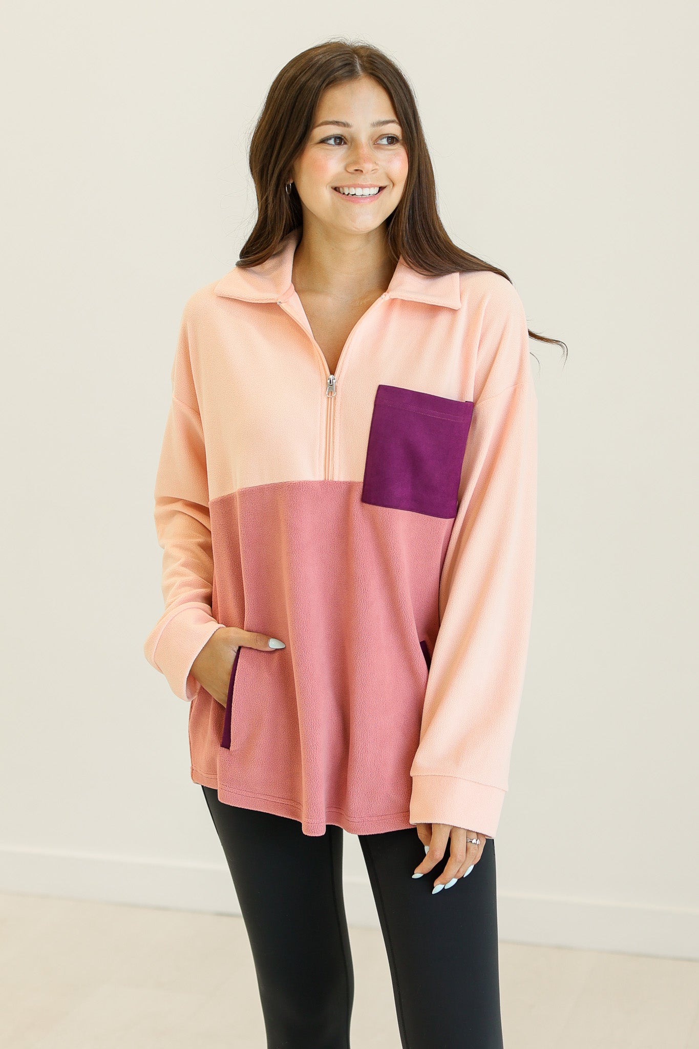 Color-Blocked Fleece Pullover