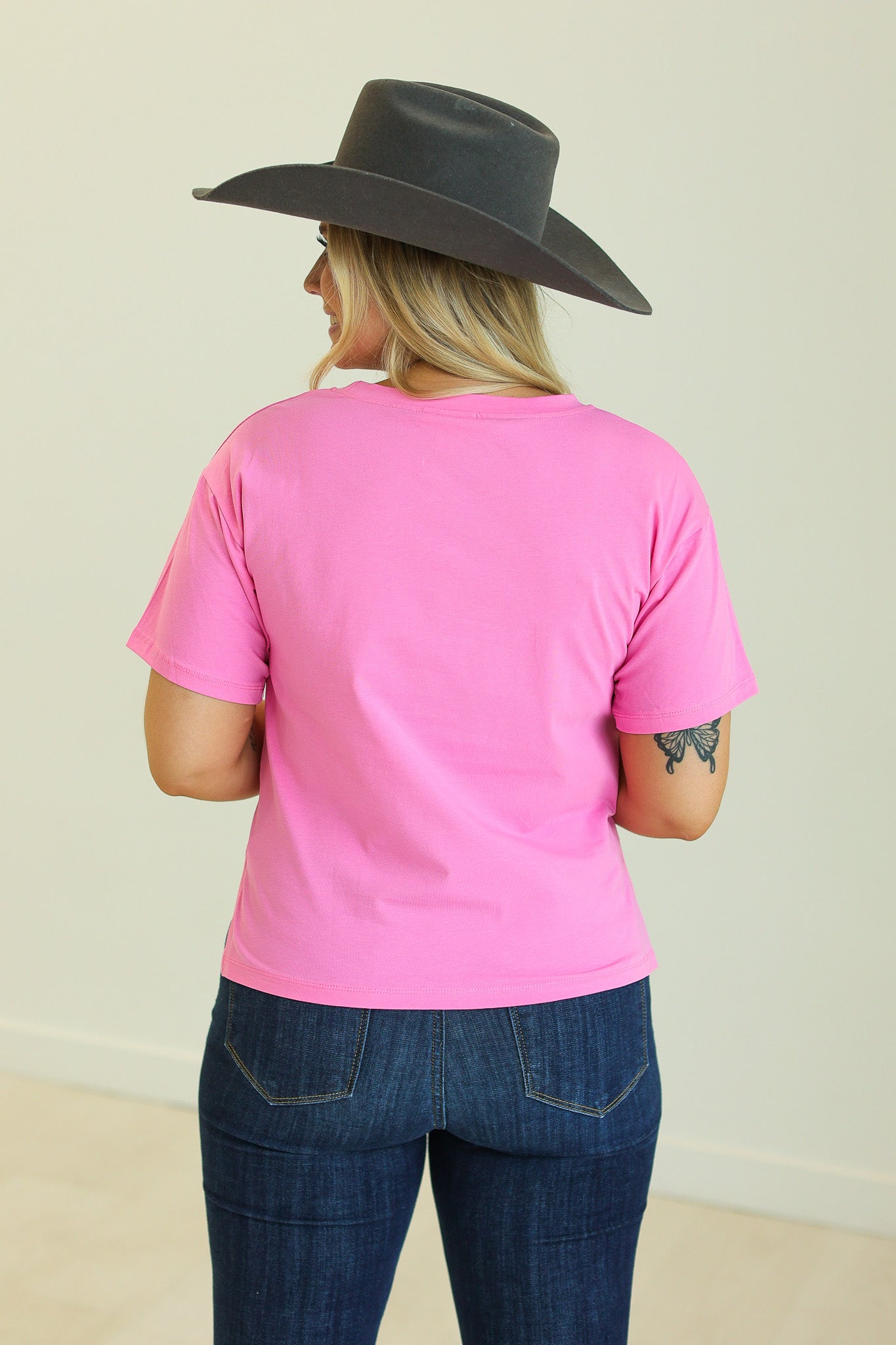 Cupid Aim for a Cowboy V-Hem Top, Pink