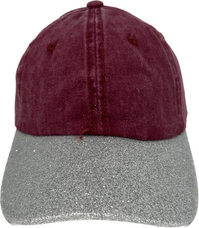 Maroon Hat with Silver Glitter Bill