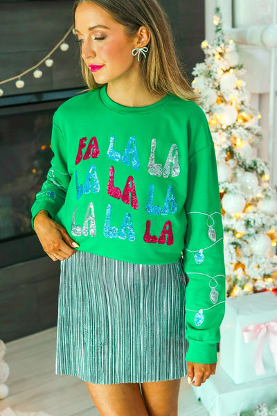 FA LA LA Sequins on Green Sweatshirt