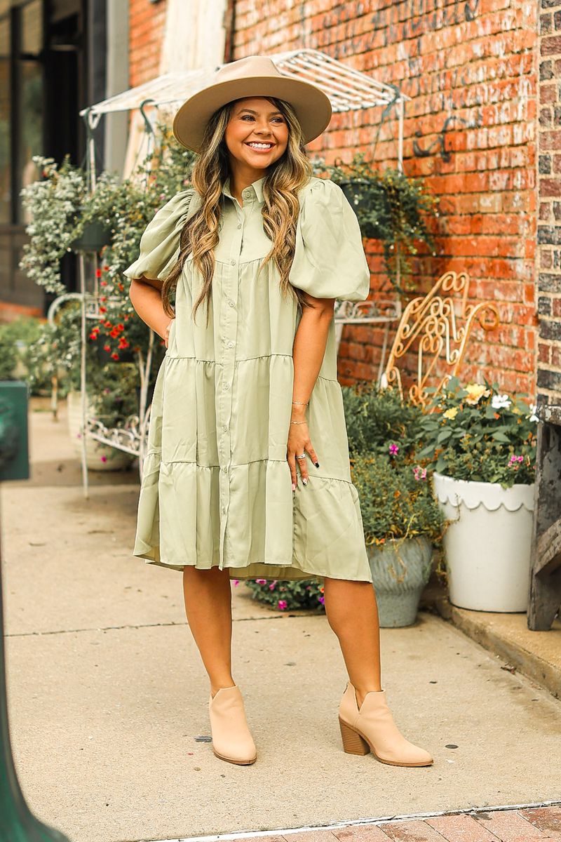 Sage Button-Up Dress