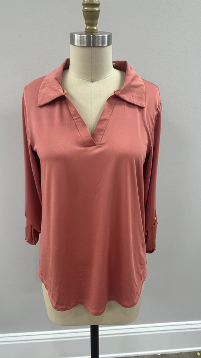 Gemma V-Neck Top, Dark Pink