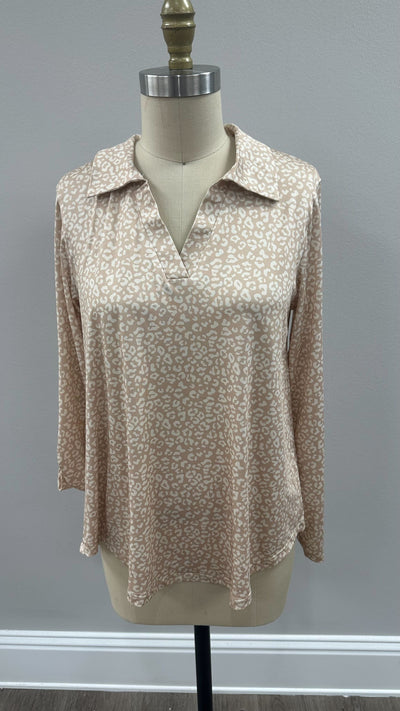 Gemma V-Neck Top, Tan Leopard