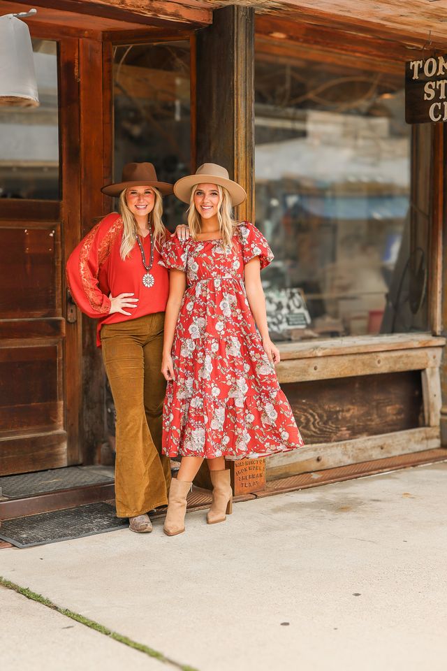 Elizabeth Midi Dress, Rust and Floral