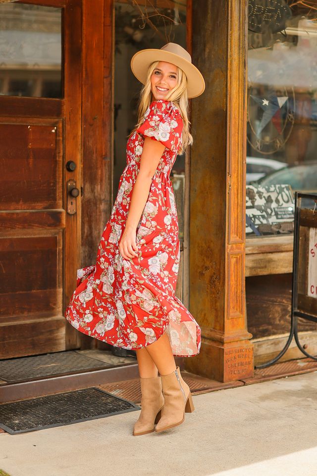 Elizabeth Midi Dress, Rust and Floral