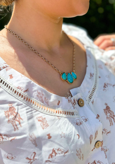 Gold and Turquoise Tri-Teardrop Pendant Dainty Necklace