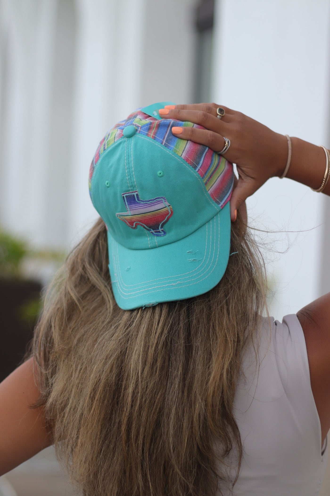 Embroidered Serape Texas on Turquoise Hat with Serape Fabric