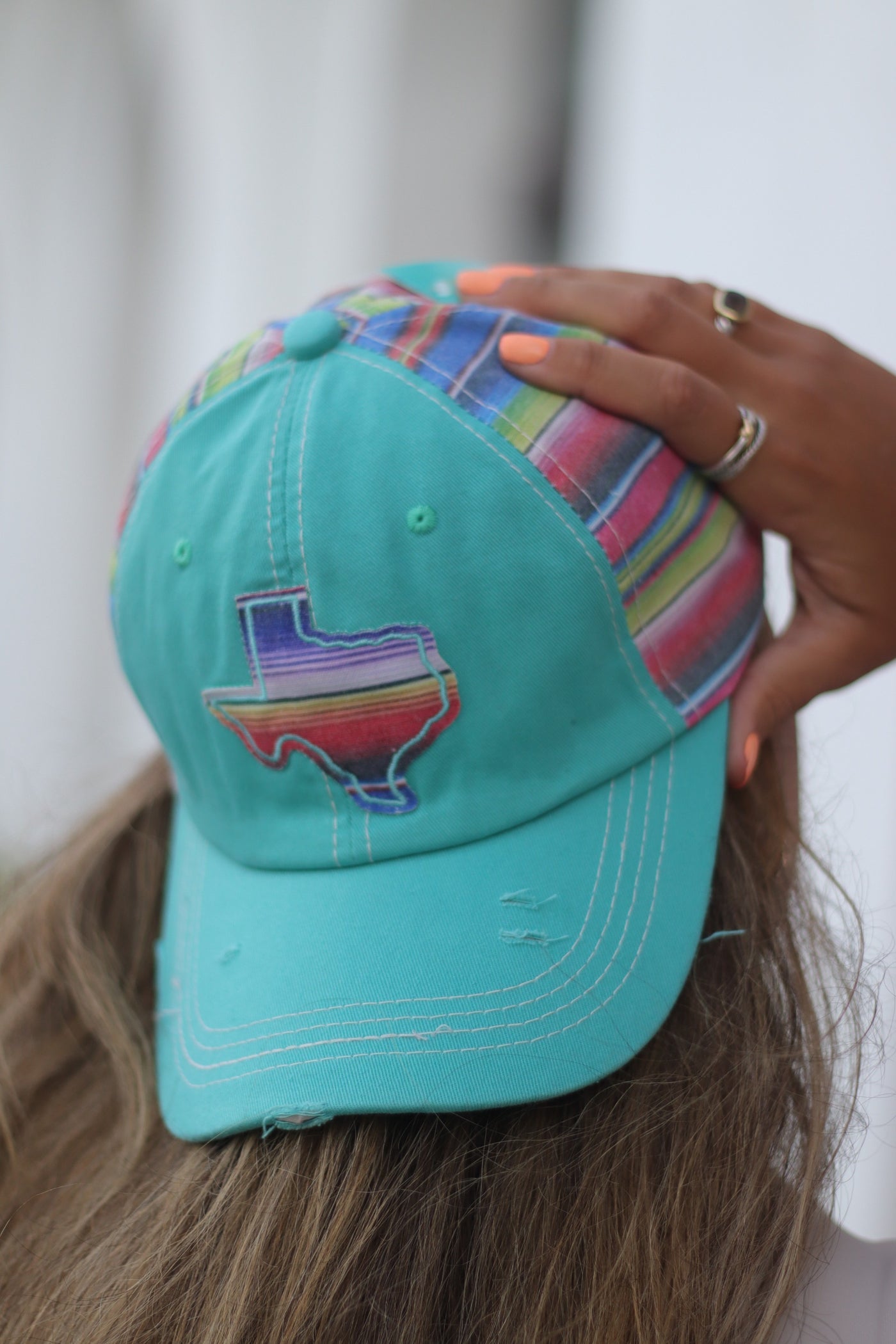 Embroidered Serape Texas on Turquoise Hat with Serape Fabric