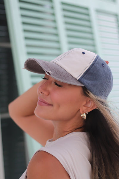 Distressed Tan, Brown and navy Cap