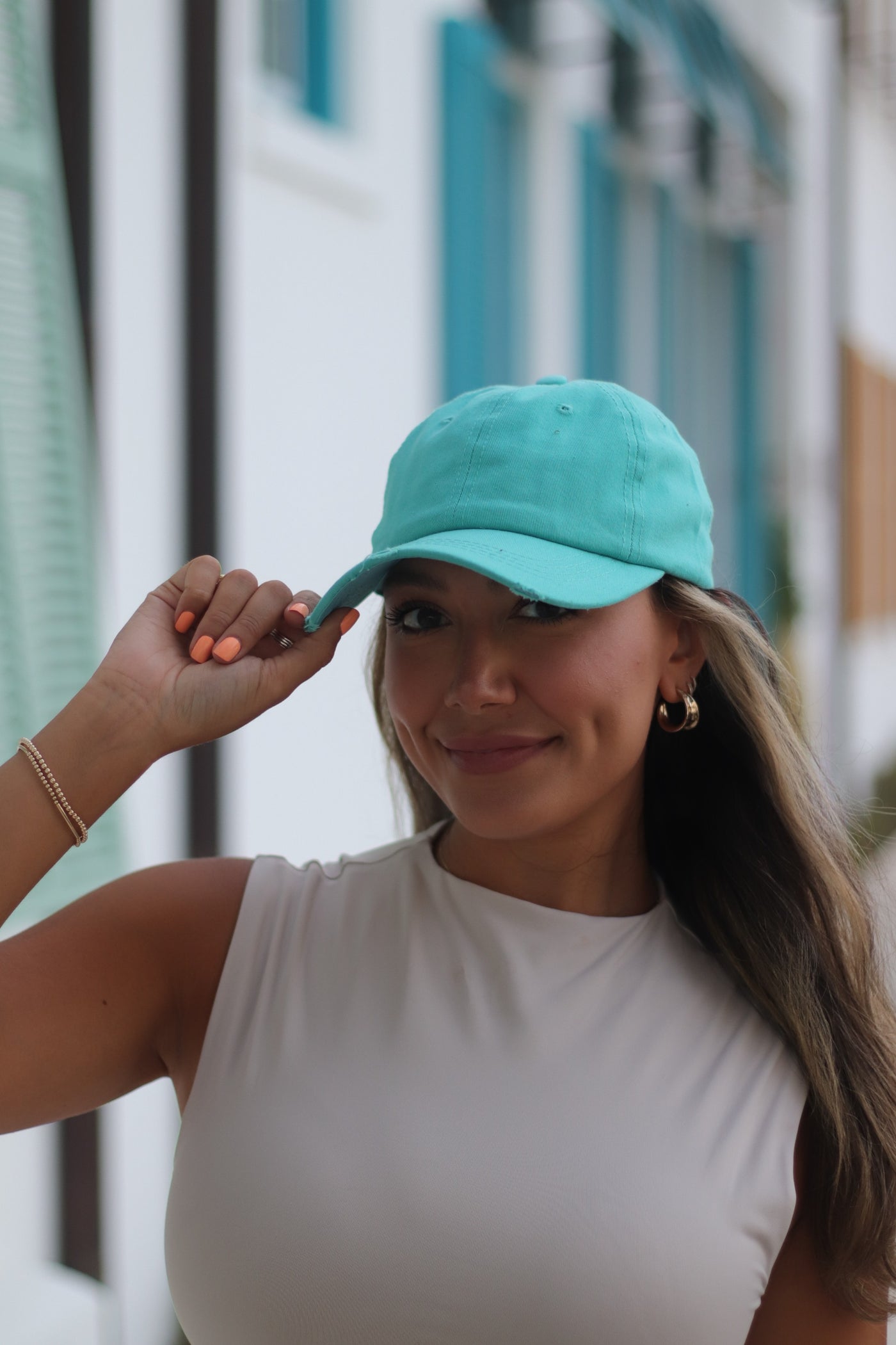 Distressed Turquoise Hat