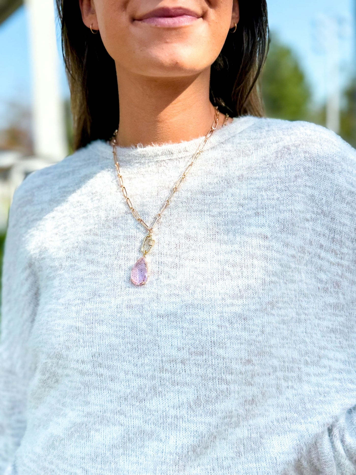 Pink Crystal Drop Necklace