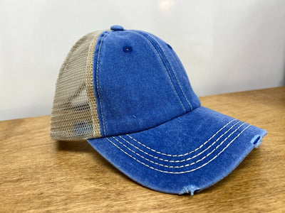 Blue Hat with White Mesh