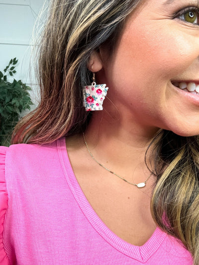 Beige Floral Arkansas Earrings with AB Crystals