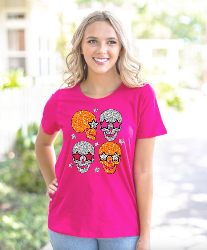 Shiny Skull Hot Pink Crewneck Tee