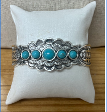 Tooled Silver Cuff Bracelet with Turquoise Stones