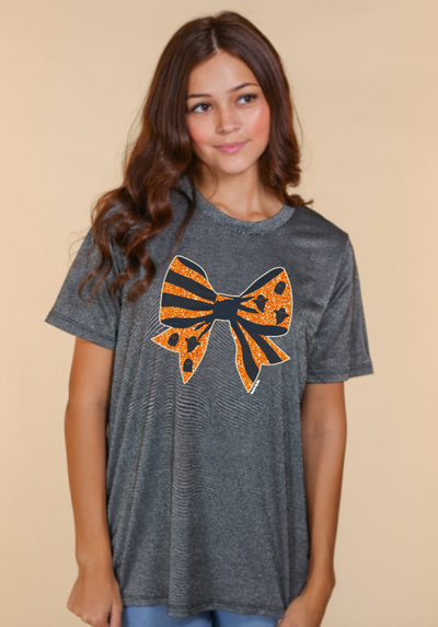 Halloween Bow on Glitter Crewneck Tee